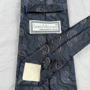 GIANNI VERSACE Men‎ Silk Necktie Blue Paisley Luxury Tie Designer Luxury Italy